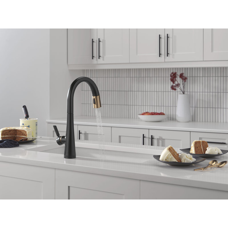 Touch2O Technology Kitchen Faucet with Touchless Technology, Matte Black / Champagne Bronze