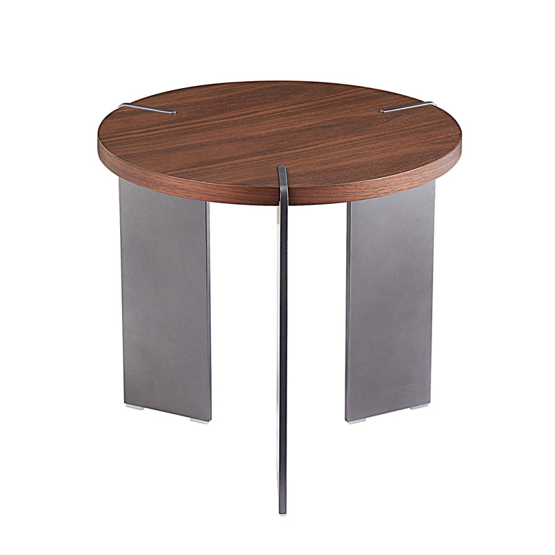 Table basse ronde en bois avec 3 pieds noirs Metel, H 19,68 po x L 19,68 po x l 19,68 po, Brun