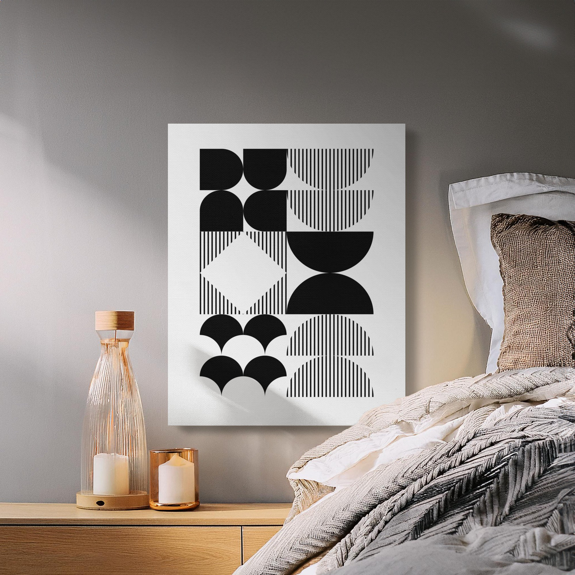 Lark Manor Geometric Canvas Wall Art, Black and White Abstract Print ...