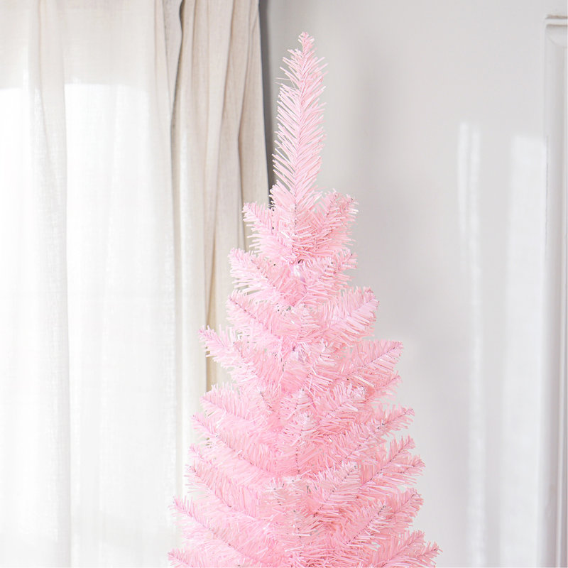 Arbre de Noël artificiel 8 pi avec 818 extrémités de branches réalistes et support en plastique, rose, Rose