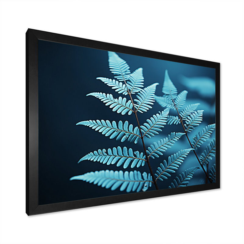 Ferns Turquoise Whimsy III - imprimé, H 34 po x l 44 po x P 1,5 po, Cadre simple noir