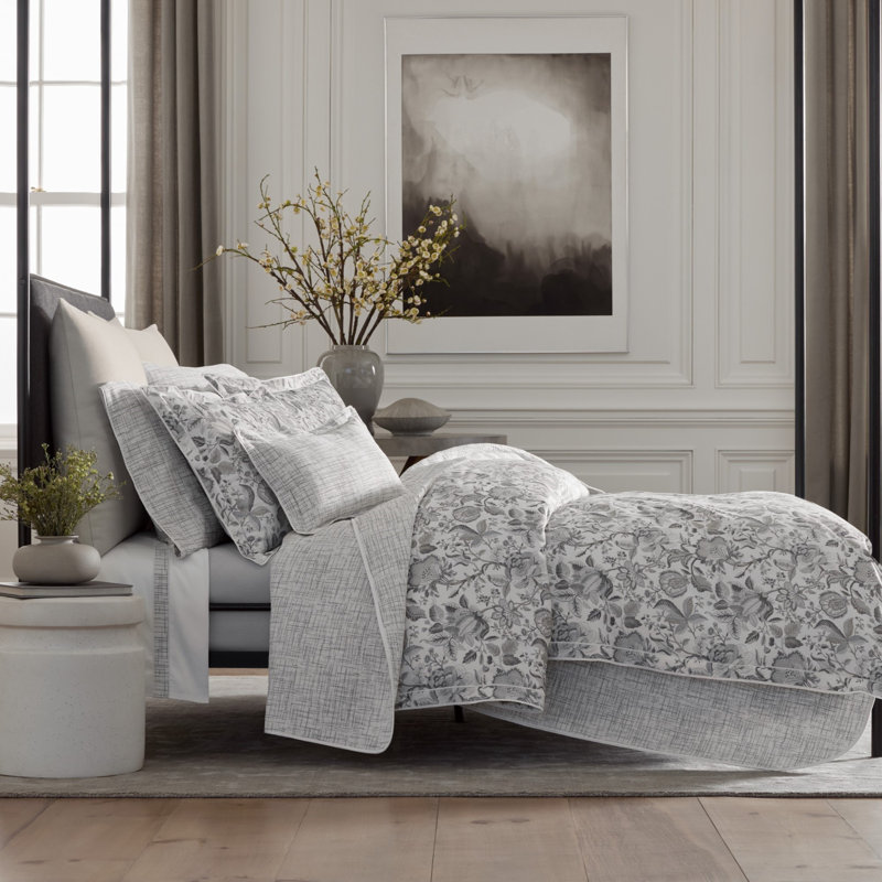 Daphne Sham, Gray Floral, Euro Sham