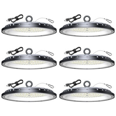 6 Pack 200W UFO LED High Bay Light, 30000LM 6000K, IP65 Waterproof Plug & Play Commercial Lighting for Warehouse Garage Gym Workshop