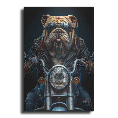 Art mural en métal Trinx «Bulldog On The Bike» par Momart
