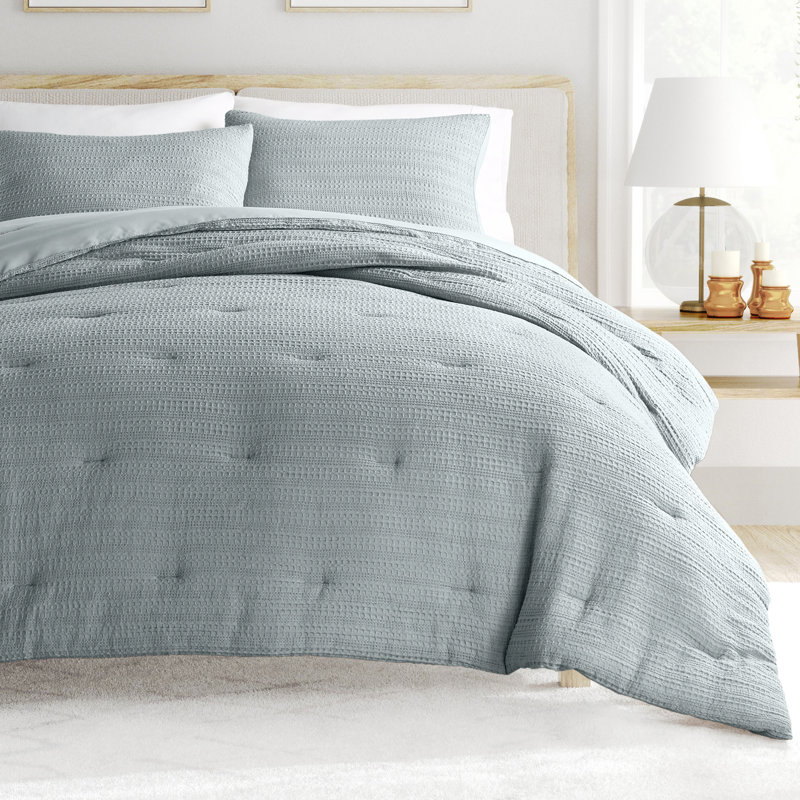 All Season Textured Down Alternative Comforter Set, Light Blue, Queen