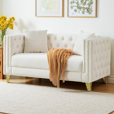 Canapé rembourré 58 po à 2 places en velours avec siège capitonné et garniture cloutée 58 po Chesterfield