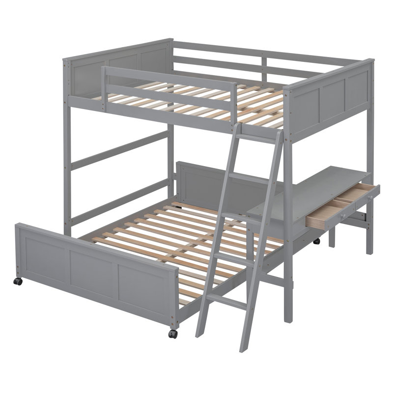 Bunk Bed with Desk, Full Over Full, Gray