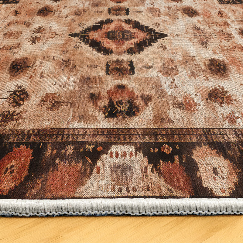 Tapis marocain brun en coton et polyester à imprimé numérique Gracianna Collection, Tapis de couloir 5 pi 3 po x 10 pi 6 po