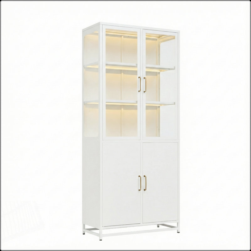 Grande vitrine de 76,75 po avec lumières DEL, cadre en acier et visibilité à 3 côtés pour les couloirs, les salons, les cuisines et les bureaux