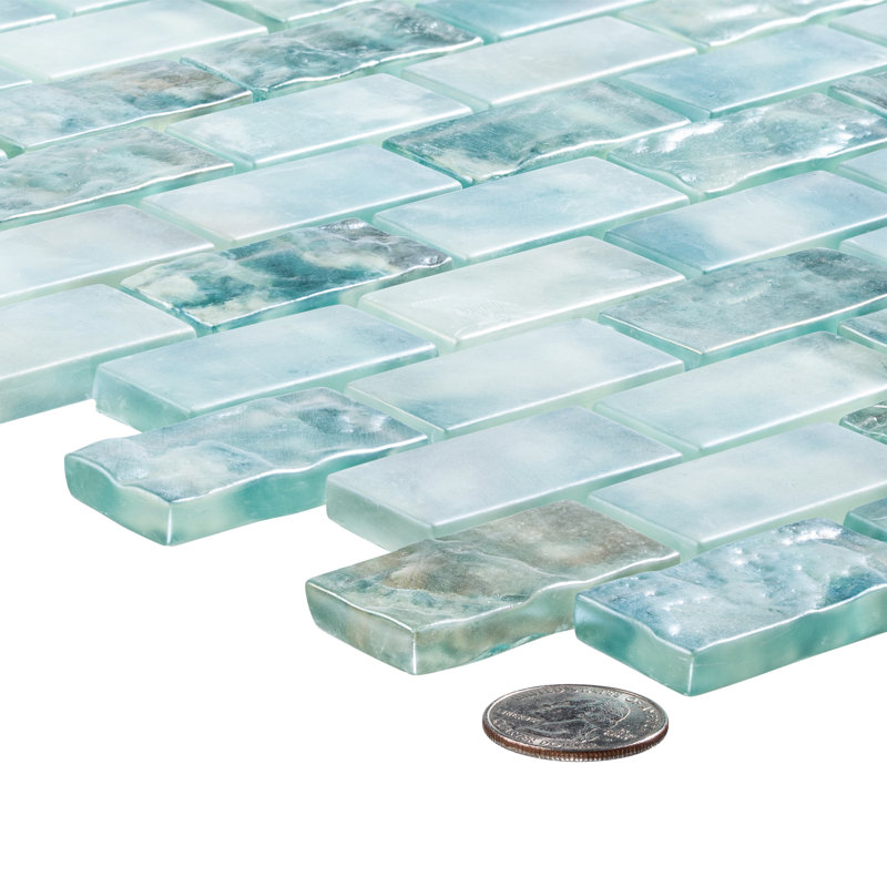 Zalo 1" x 2" Glass Brick Joint Mosaic Kitchen Backsplash, Bathroom, Shower, Pool, Wall and Floor Tile, Celest