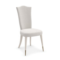 Caracole Barrel Roll Beige Performance Velvet Solid Back Caster Dining Side  Chair