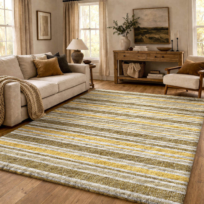 Premium Machine Washable Dream Shag ADS531 Striped Rug, Mocha, 8' x 10'