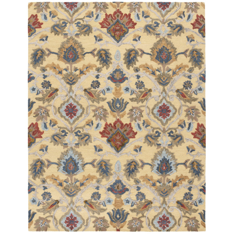 Haimes Hand Tufted Wool Floral Rug, Rectangle 8' x 10'