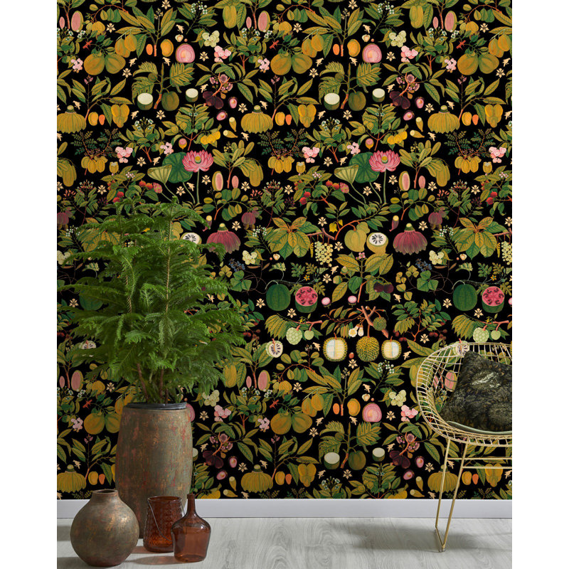 Florilegium Floral Wallpaper Roll, Green/Black/Pink