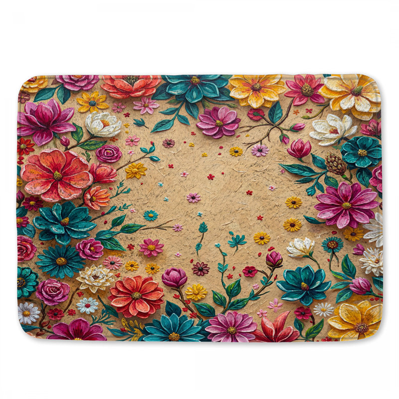 Tapis de bain multicolore à arrangement floral, 24in W x 17in L
