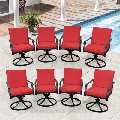 Ensemble de 4 chaises d'extérieur pivotantes en métal, chaise berçante pivotante avec coussins rouges épais, chaises berçantes de patio pour bistro de jardin, noir