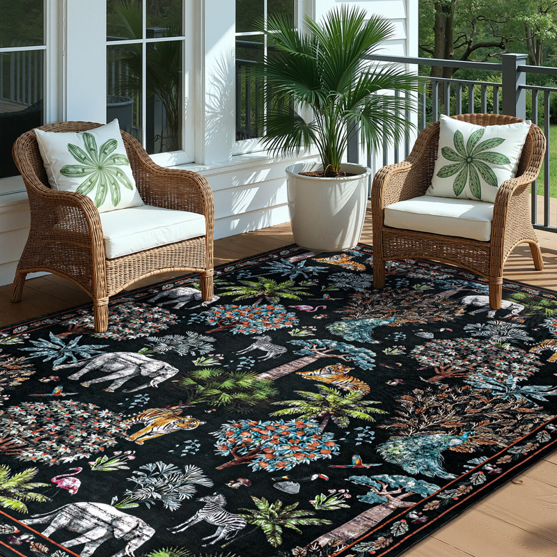 Woven Indoor / Outdoor Rug, Rectangle 5' x 7', Black