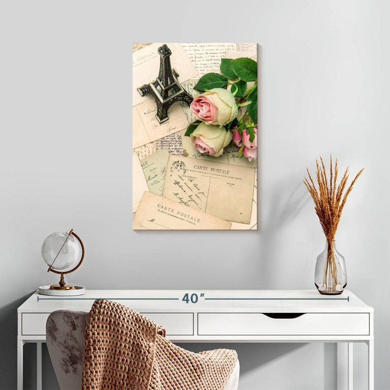 Hardie roses sur des cartes postales françaises, H 24 po x l 16 po