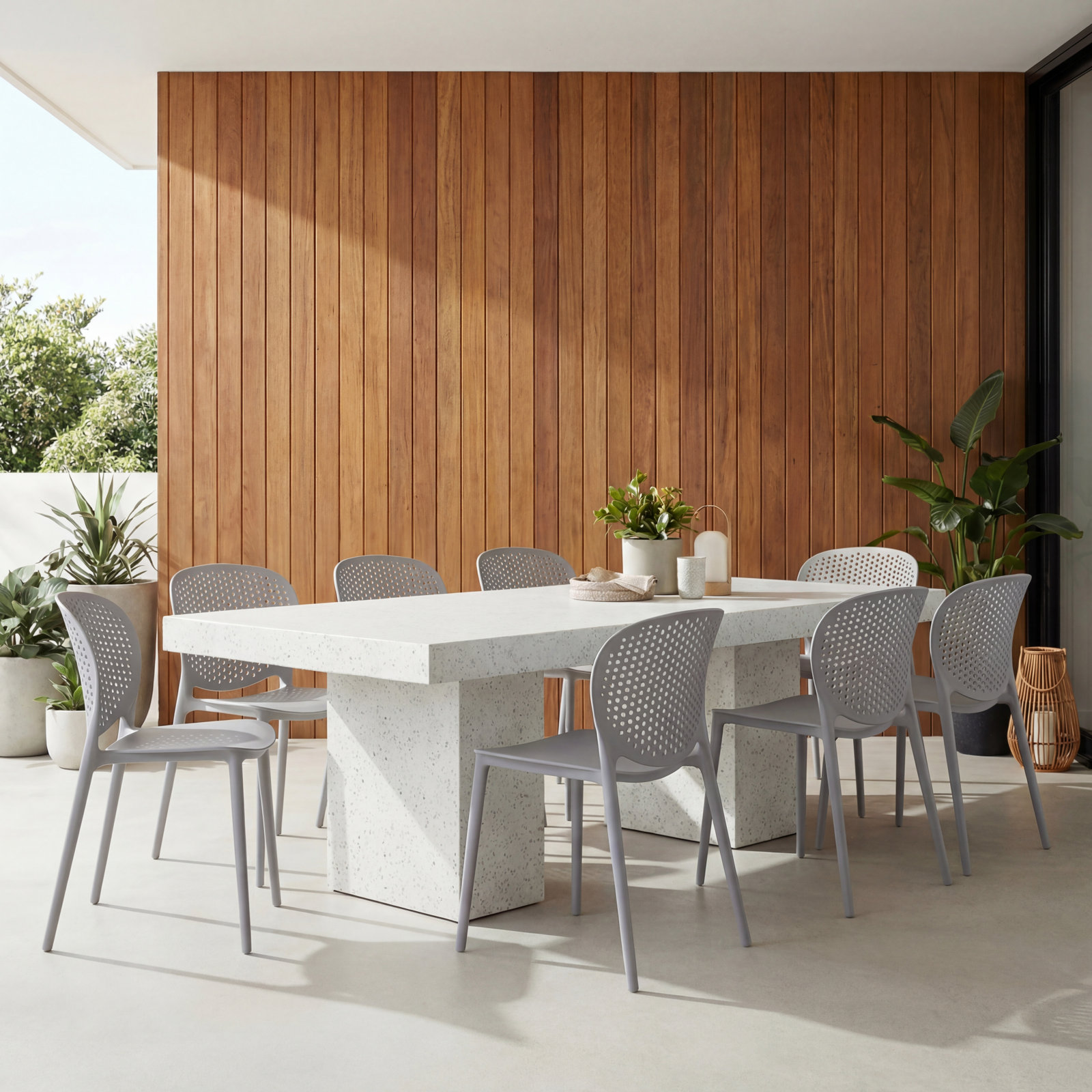 Kareen Dining Table, 95" L x 47" W, Standard Table (30.5" Height), Ivory Terrazo