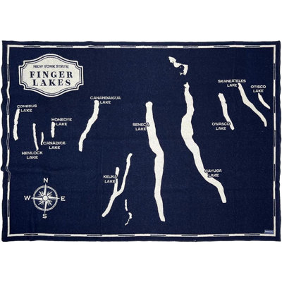 Lake and City Maps Finger Lakes Map Wool Throw Blanket