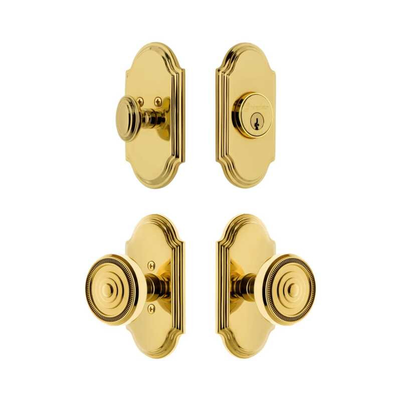 Grandeur Arc Short Plate Entry Set with Soleil Knob in Antique Pewter, Lifetime Brass, 2.375"
