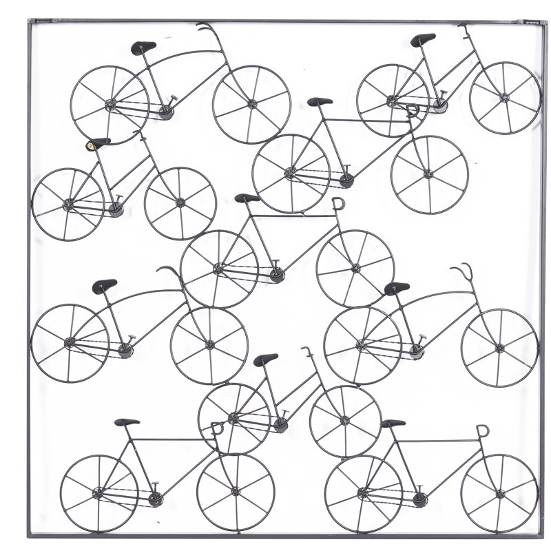 Metal Stacked Bike Black Wall Decor with Black Frame
