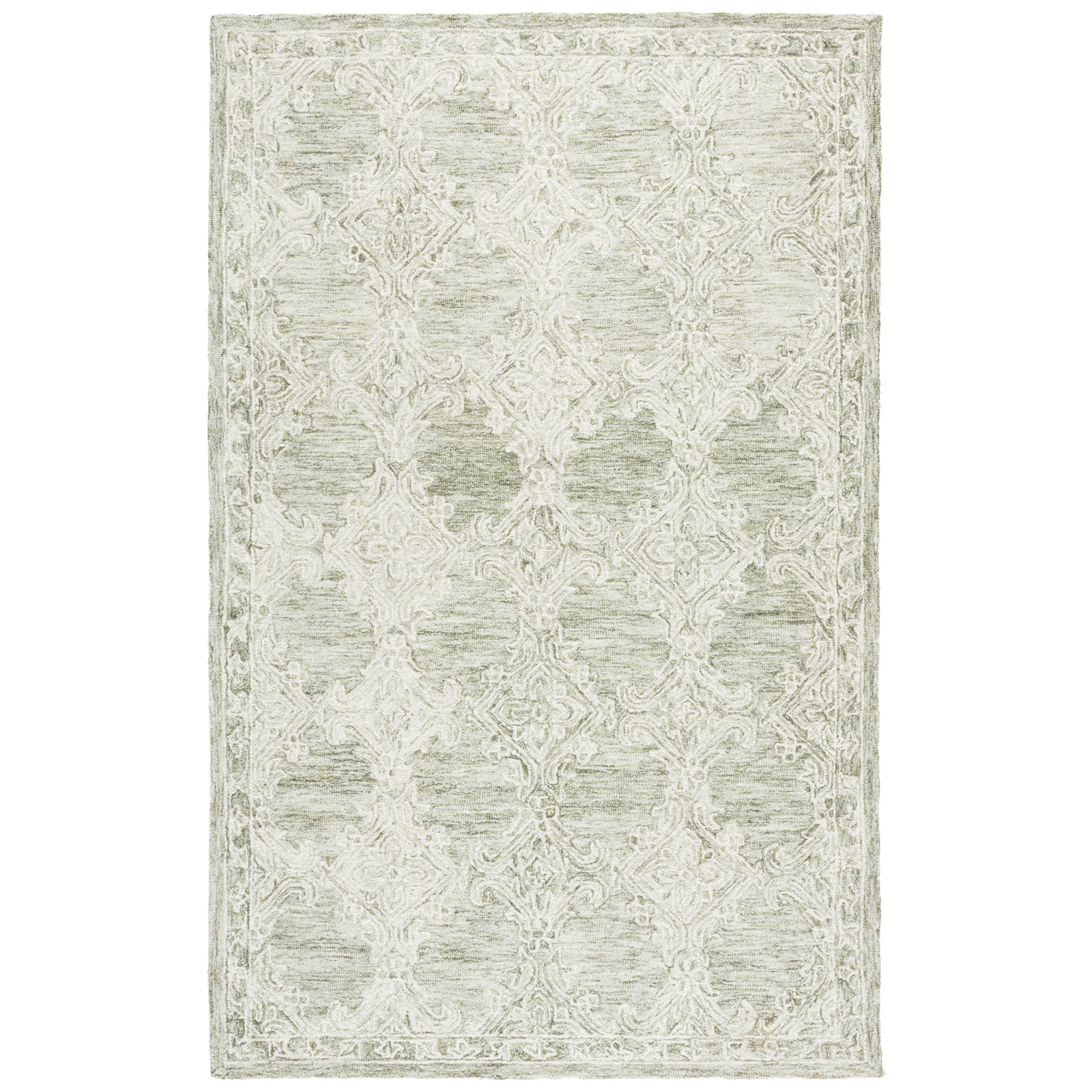 Abstract 561 Hand Tufted 80% Wool; 20% Cotton Damask Rug, Rectangle 6' x 9'