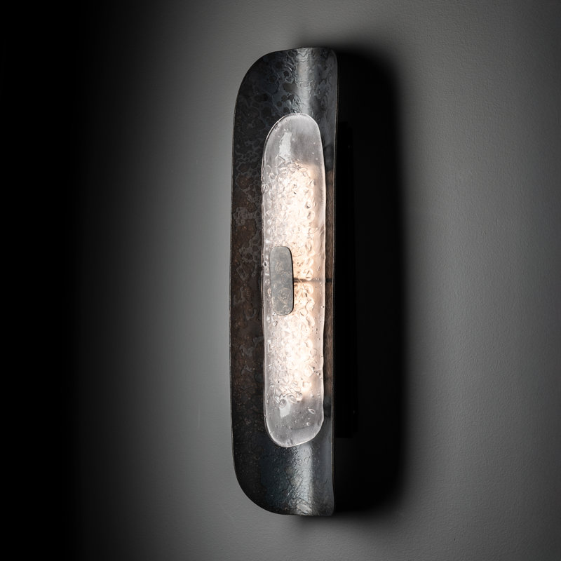 Shield Small Wall Sconce, Clear Steel, 24" x 7" x 3", Black