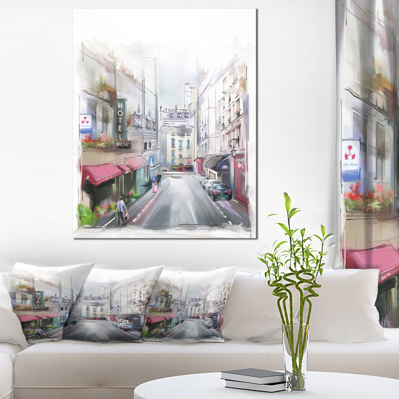 « city street illustration cityscape », reproduction d’art sur toile tendue, H 40 po x l 30 po