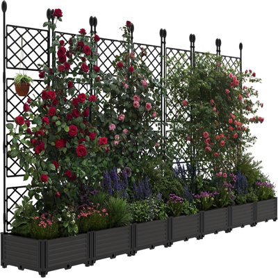 114 x16 x 63 in  Modular Vertical Garden Kit 7-Pack Raised Planter Boxes with Trellis Panels