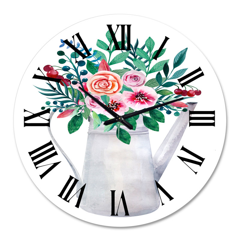 Bouquets de fleurs dans un pot de fleurs rustique - Horloge murale traditionnelle, Grand