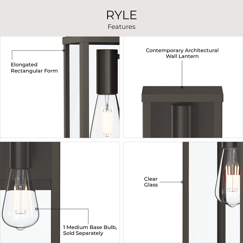 Ryle One-Light Antique Bronze Small Wall Lantern with Clear Glass Panels, Antique Bronze