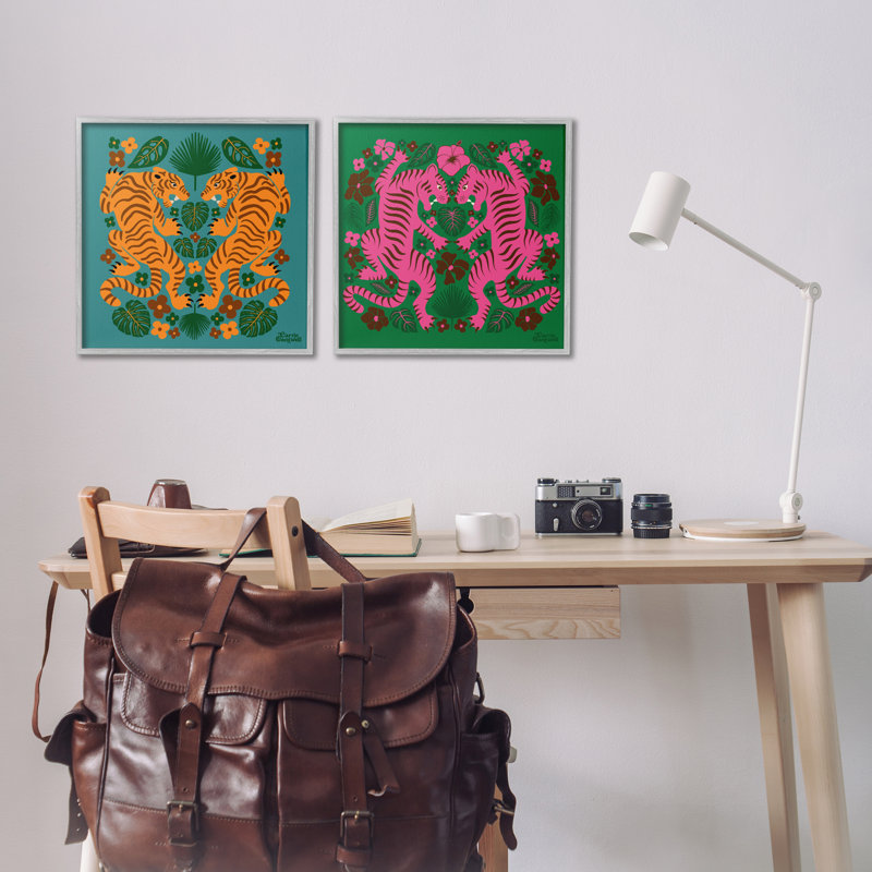 «Eclectic Twin Tigers», ensemble de 2 giclées par Carrie Cantwell, Estampe numérique Farmhouse, H 17 po x l 17 po