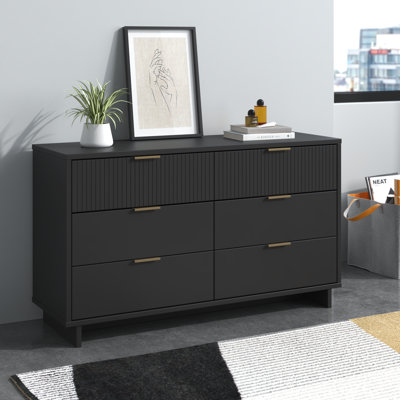 Granville 55'' Solid Wood Double Dresser with 6 Drawers in Dark Gray