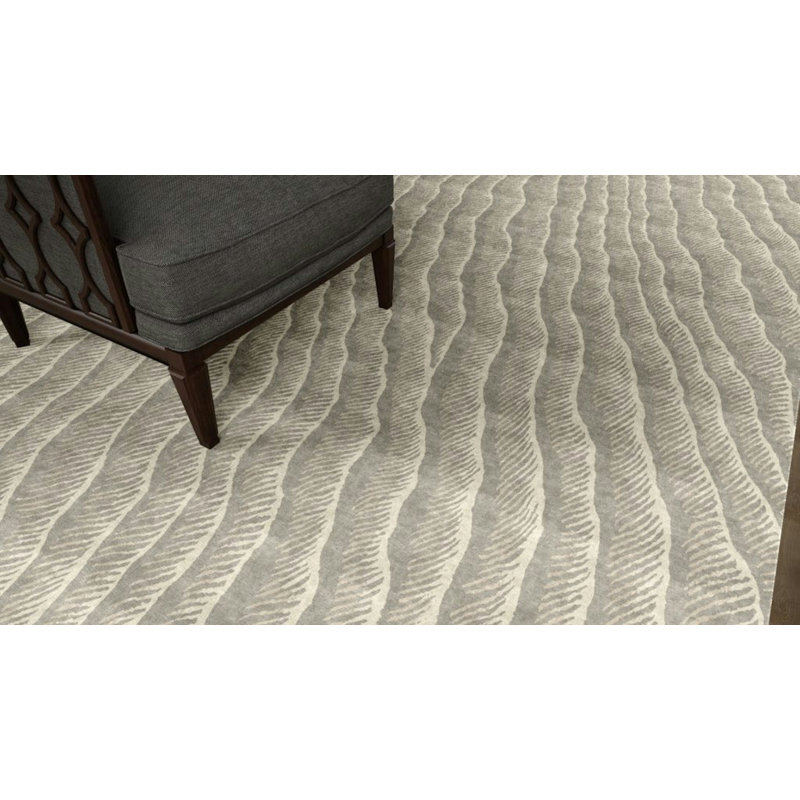 Rippling Hand Knotted Abstract Area Rug in Tin, Rectangle 8' x 10'