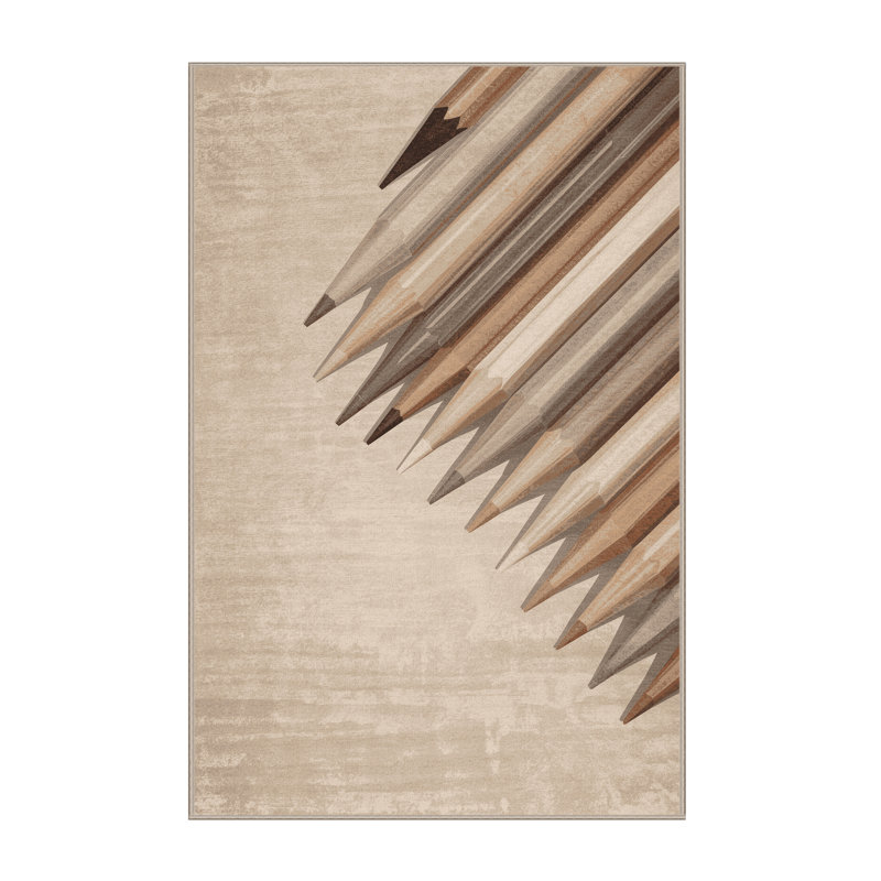 Machine Washable Oscor Colored Pencils Modern Rug in Beige – Beige Binding, 7x10