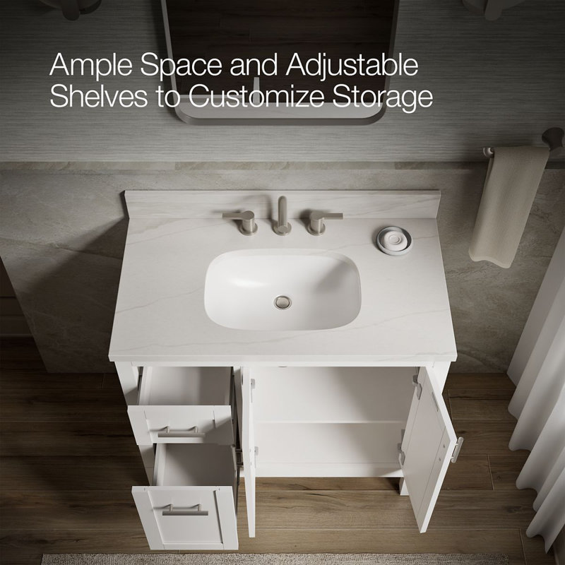 37" Single Bathroom Vanity Set, White, White