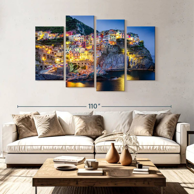 Vue de nuit des Cinque Terre Gillard, H 54 po x l 84 po