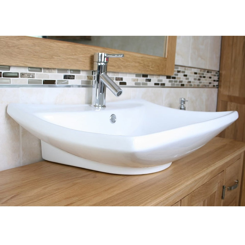 Belfry Bathroom Dareios 600mm L x 450mm W White Ceramic Rectangular Sink with Tap and Overflow
