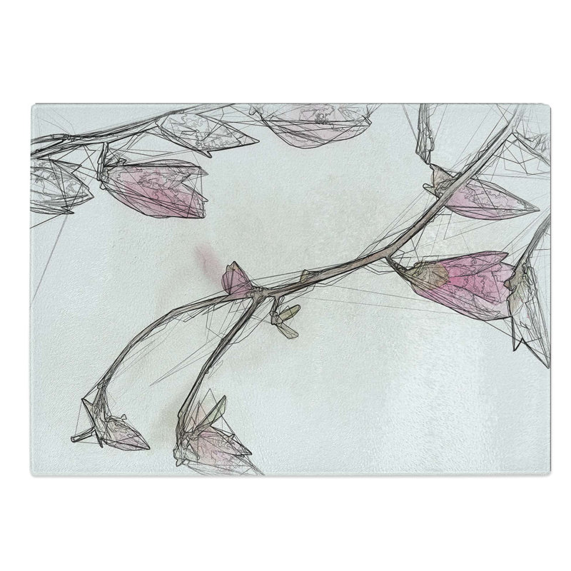 Tempered Glass Flowers Chopping Board, 39 cm W x 28.5 cm L