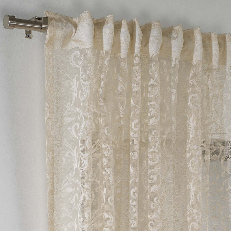 Extra Long & Extra Wide Classic Lace Single Panel Curtain, 140cm Width x 265cm Drop, Beige