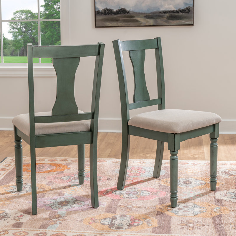 Ivor Slat Back Turned Leg Upholstered Side Chair, Teal Green