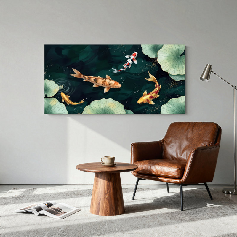 Koi Fish, reproduction d'art sur toile, ensemble de 1, Toile tendue, L 58 po x H 28 po