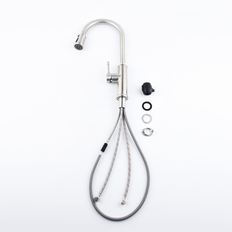 Robinet de cuisine à douchette extractible, aspect nickel brossé, fabrication en acier inoxydable, buse rotative à 360 ° pour un apport d'eau facile, résistant à la corrosion et à la rouille, aspect à poignée simple, fabriqué