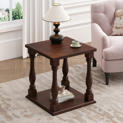 Table basse de style antique de couleur café avec une finition gris frotté 23,5 po x 23,5 po x 25,25 po