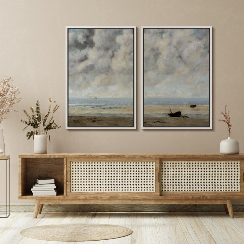 «Stormy Seascape Serenity Dual Maritime», 2 pièces sur toile, Blanc, H 36 po x l 48 po