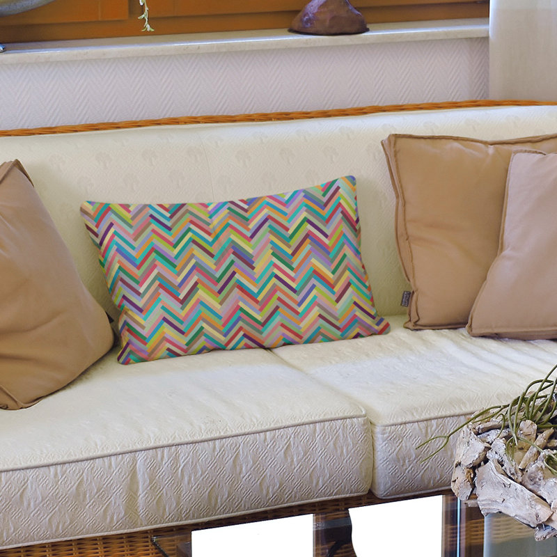Coussin lombaire à chevron, 10 po x 14 po, Duvet synthétique, Arc-en-ciel