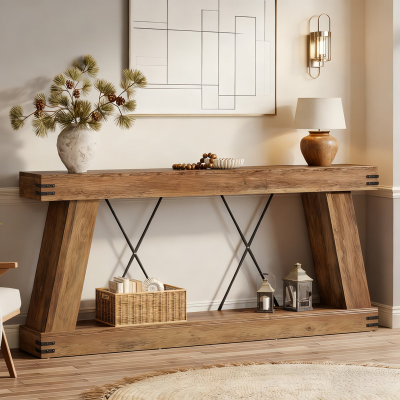 70.9-Inch Farmhouse Console Table With Storage, Narrow Wood Sofa Table For Hallway, Entryway, Living Room, Brown