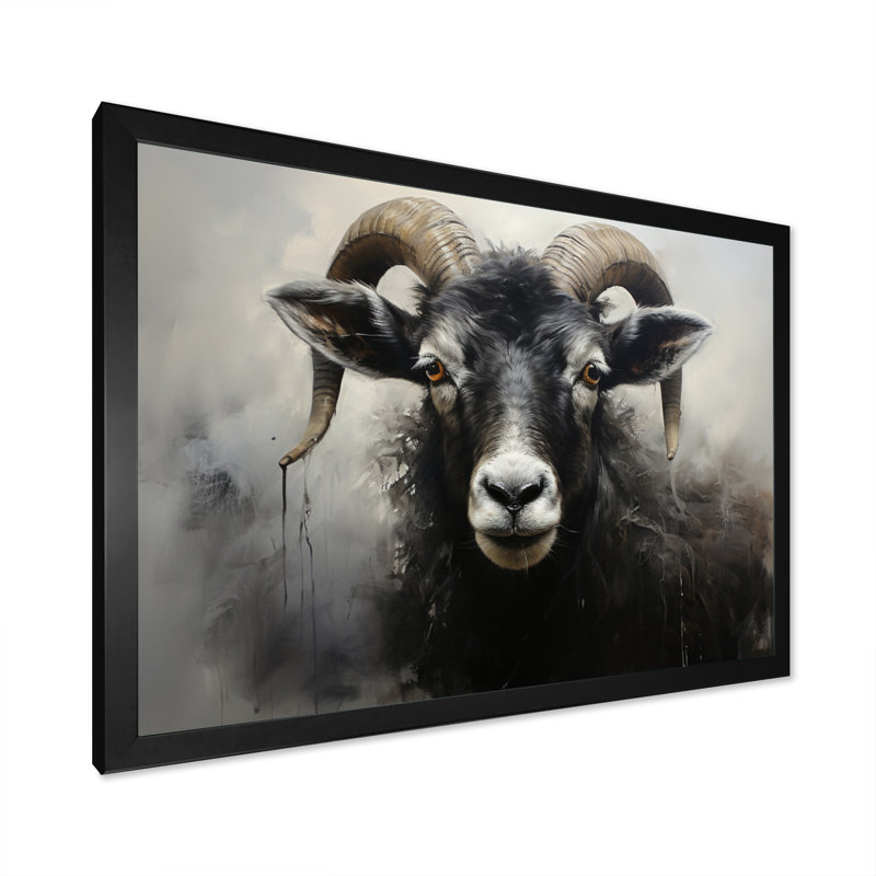 " Charcoal Sheep Beauty II ", 34" H x 44" W x 1.5" D, Black Single Picture Framed