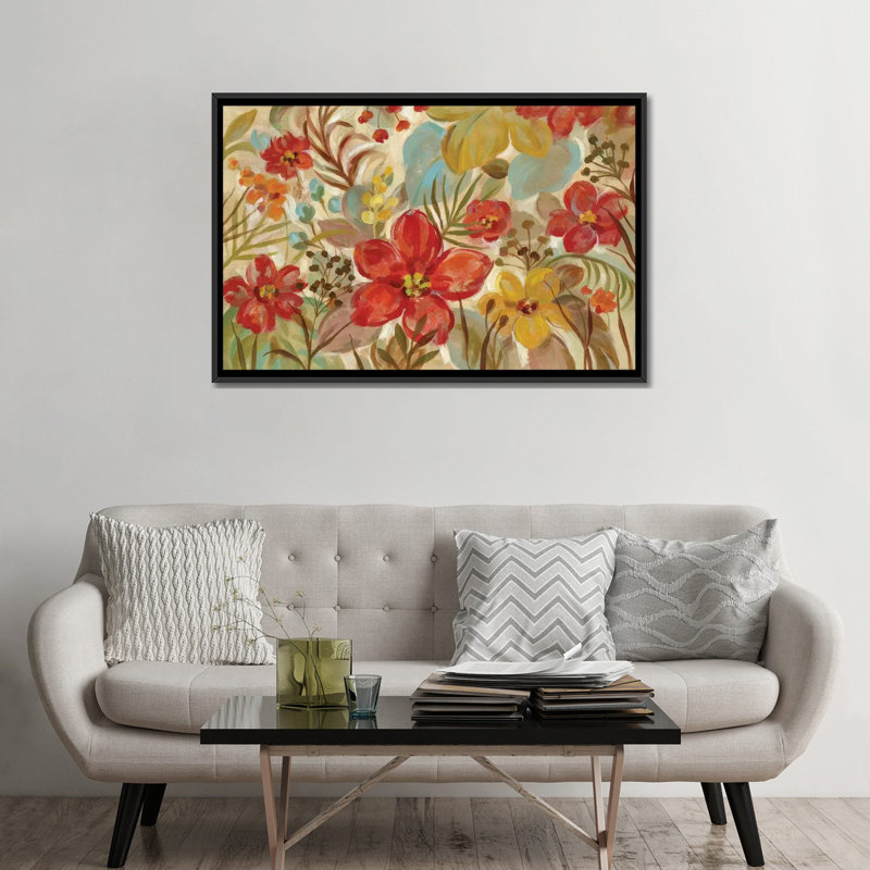 « tropical fleurs », reproduction d’impression sur toile tendue, H 18 po x l 26 po x P 1,5 po, Toile avec cadre noir